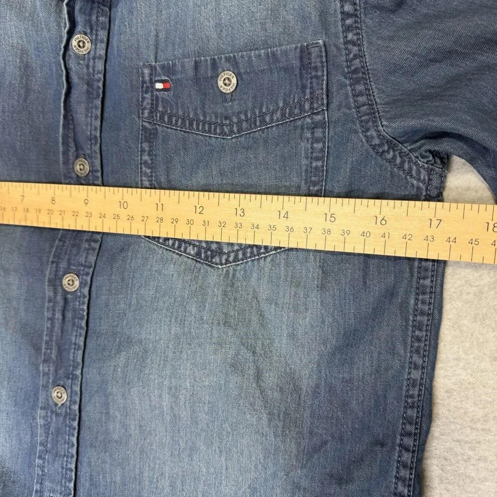 Tommy Hilfiger Boys M 12-14 Denim Button Up‎ Shirt Medium Blue Chambray